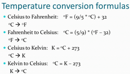 Temperature conversion formulas
