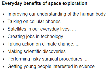 Space exploration benefits