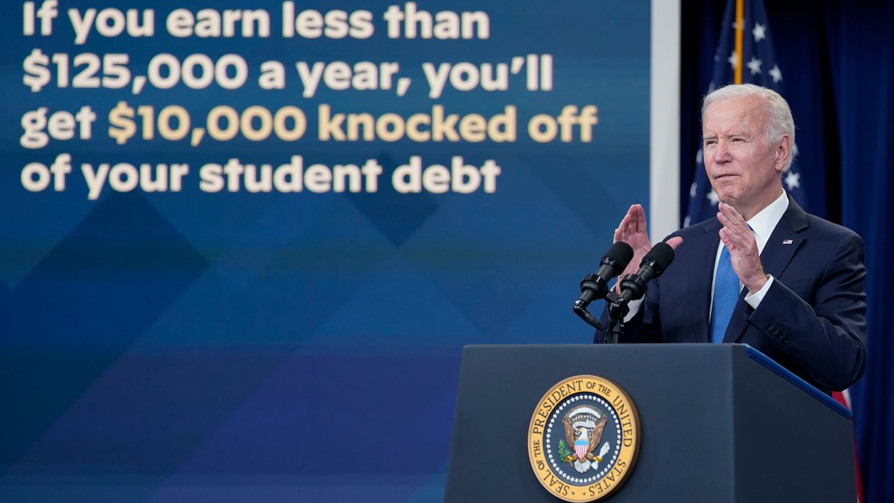 President Joe Biden speaks about the launch of the student debt relief website at the White House on October 17, 2022.