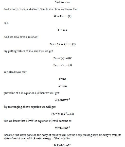 Equation of kinetic energy