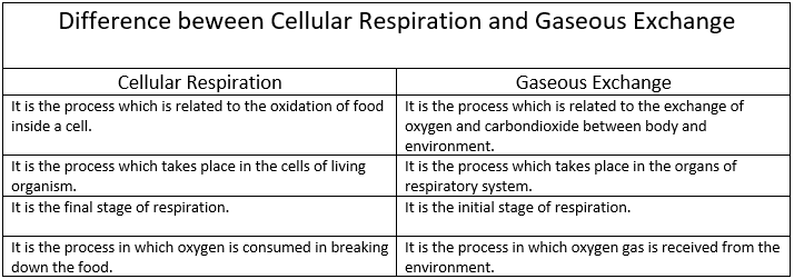 Difference between cellular Respiration and Gaseous Exchange